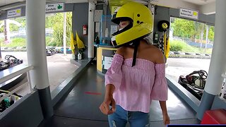 Cute Thai unprofessional teen girlfriend go karting and recorded surpassing video after