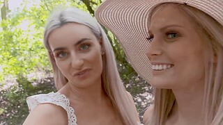 Candee Licious added to Emily Bellex masturbating respecting a toy outdoors